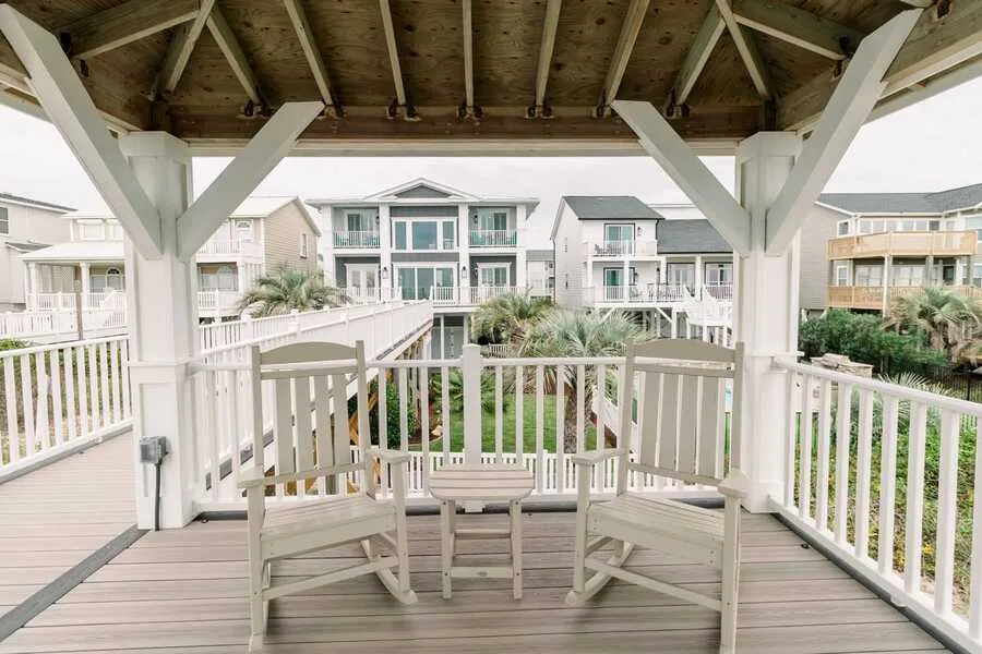 Oceanfront gazebo deck with a view of the beach